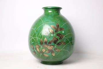 Vase en bronze japonais ancien de Takaoka – motif Hagi gravé