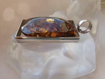 Zilver, Amber - Hanger - Art Deco-stijl