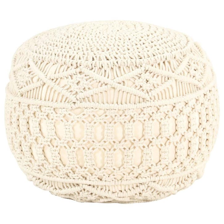 vidaXL Poef macramé handgemaakt 45x30 cm katoen, Maison & Meubles, Canapés | Repose-pieds & Poufs, Envoi