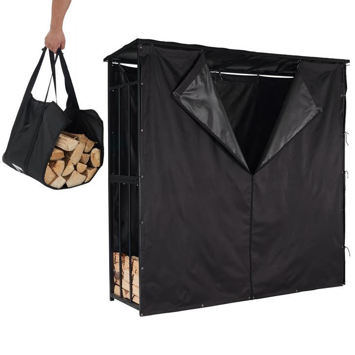 Lendo Online Abri Bûches avec Toit 180x60x180 cm Noir, Jardin & Terrasse, Bois de chauffage