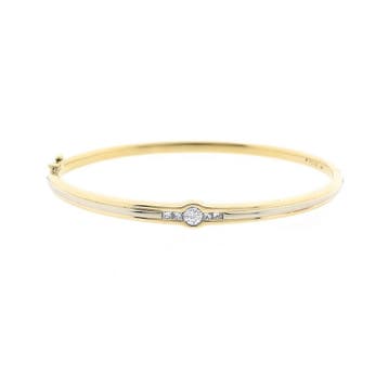Bicolor gouden slavenarmband met diamanten; Maat M/L, Gebruikt, Ophalen of Verzenden, Met edelsteen, Goud