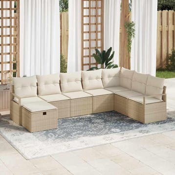 vidaXL Bankstel met kussen met opslag Beige en Crème poly, Verzenden, Nieuw