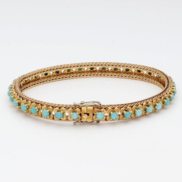 Bracelet - 18 carats Or jaune Turquoise, Bijoux, Sacs & Beauté, Bijoux anciens