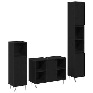 vidaXL Badkamermeubel Set 3 st Zwart Eiken 30 x 30 x 180 cm, Verzenden, Nieuw