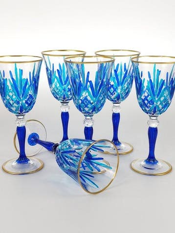 Secoloventesimo - Kelk (6) - Golden blue goblet - Emaille,, Antiek en Kunst
