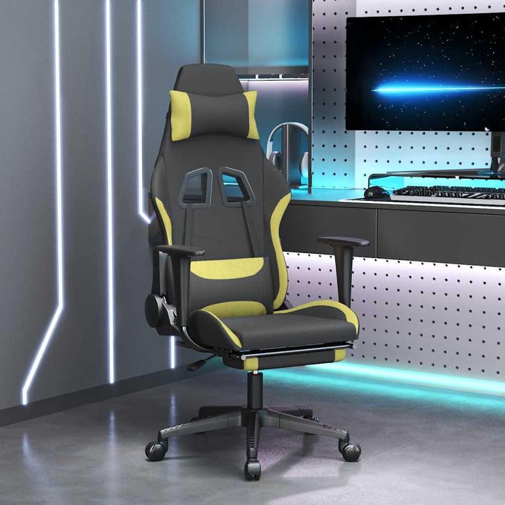 vidaXL Massage gamestoel met voetensteun stof zwart en, Huis en Inrichting, Stoelen, Nieuw, Verzenden