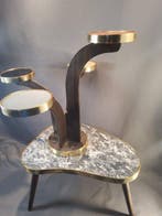 Tafel - Hout, Messing, Marmer - Vierarmige plantenhocker