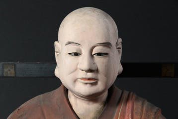 Antique Statue of Kobo Daishi (Kukai) with Buddhist Chair