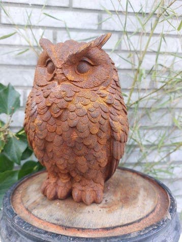 Beeld, large heavy owl cast metal - 20 cm - Gietijzer, Antiek en Kunst