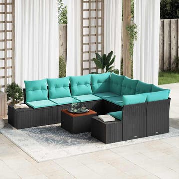 vidaXL Tuinbank Set 9 st Zwart poly rattan, Verzenden, Nieuw