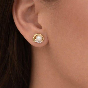 Boucles doreilles - 18 carats Or blanc, Or jaune - 0.11ct., Handtassen en Accessoires, Nieuw