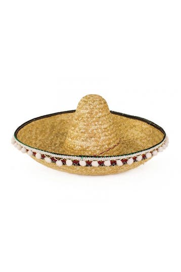 KIMU® Sombrero Bruin Wit Balletjes Mexico Mariachi Gevlochte, Ophalen of Verzenden, Nieuw