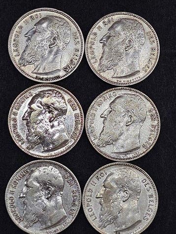 België. 1 Fr 1904 Frans + 1909 Frans (2x) + 1909 Vlaams (3x), Postzegels en Munten