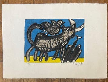 Corneille (1922-2010) - Sérigraphie Chat sur partition de