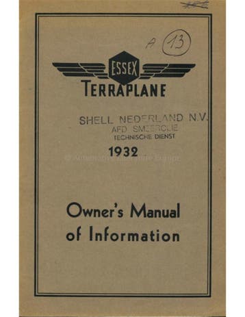 1932 ESSEX TERRAPLANE INSTRUCTIEBOEKJE ENGELS, Ophalen of Verzenden