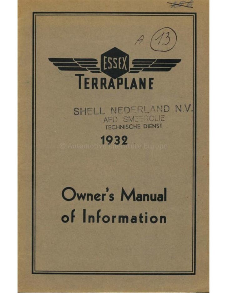 1932 ESSEX TERRAPLANE INSTRUCTIEBOEKJE ENGELS, Auto diversen, Handleidingen en Instructieboekjes, Ophalen of Verzenden