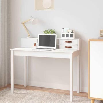 vidaXL Bureau 110x50x93 cm massief grenenhout wit, Verzenden