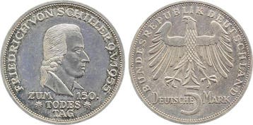 5 Mark Duitsland 5 duitse Mark 1955 F Friedrich Schillerj..., Verzenden