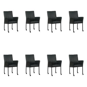 Set van 8 Leren eetkamerstoelen Comfort met wieltjes en, Ophalen of Verzenden