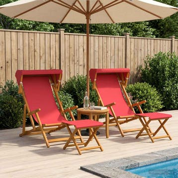 vidaXL Ligstoel 4 pcs 3 Positie massief eucalyptushout Rood, Verzenden