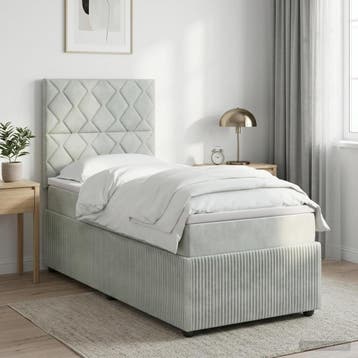 vidaXL LED Boxspringbed met Matras Lichtgrijs 90 x 200 cm, Verzenden, Nieuw