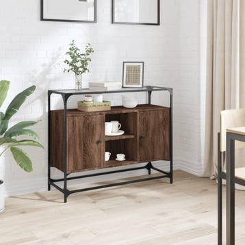 vidaXL Dressoir met glazen blad 98x35x81 cm hout bruin, Huis en Inrichting, Kasten | Dressoirs, Verzenden, Nieuw