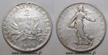 France Frankreich Km 845 2 Francs 1898 Typ Saemann, Postzegels en Munten, Verzenden, België