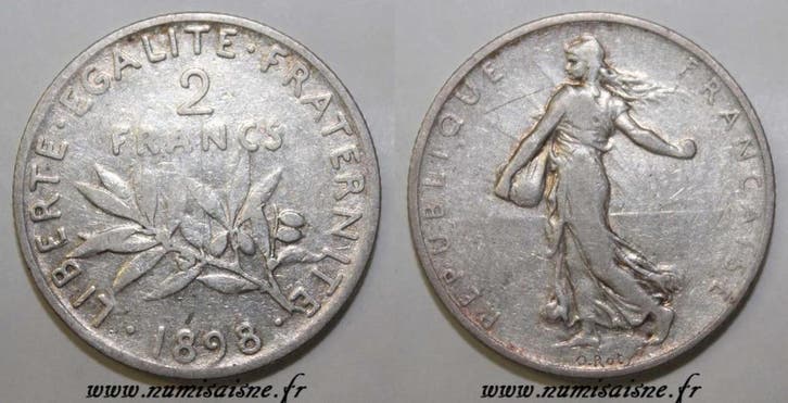 France Frankreich Km 845 2 Francs 1898 Typ Saemann, Postzegels en Munten, Munten | Europa | Niet-Euromunten, België, Verzenden