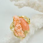 Koraal - Zilver, Verguld - Ring - Roze koraal, Antiek en Kunst