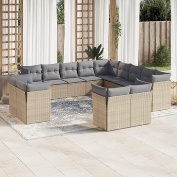 vidaXL 13-delige Loungeset met kussens poly rattan beige, Verzenden, Loungeset