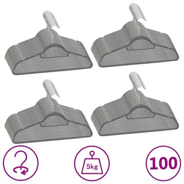 vidaXL 100-delige Kledinghangerset anti-slip fluweel grijs, Verzenden, Nieuw