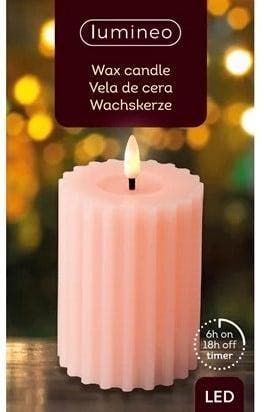 Ledkaars wax steady binnen ribbel lumineo zachtroze warm wit, Nieuw