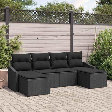 vidaXL Tuin Eettafel Set 6 st Zwart poly rattan, Verzenden, Nieuw