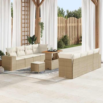 vidaXL Tuinbank Set Beige en Crème poly rattan, Verzenden