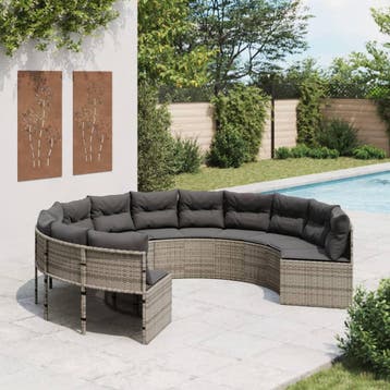 vidaXL Tuinbank met kussens rond poly rattan grijs, Verzenden, Nieuw