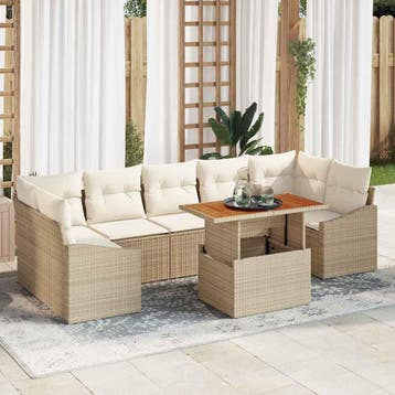 vidaXL Tuinbank Set met kussen met opslag 8 pcs Beige en, Verzenden, Nieuw