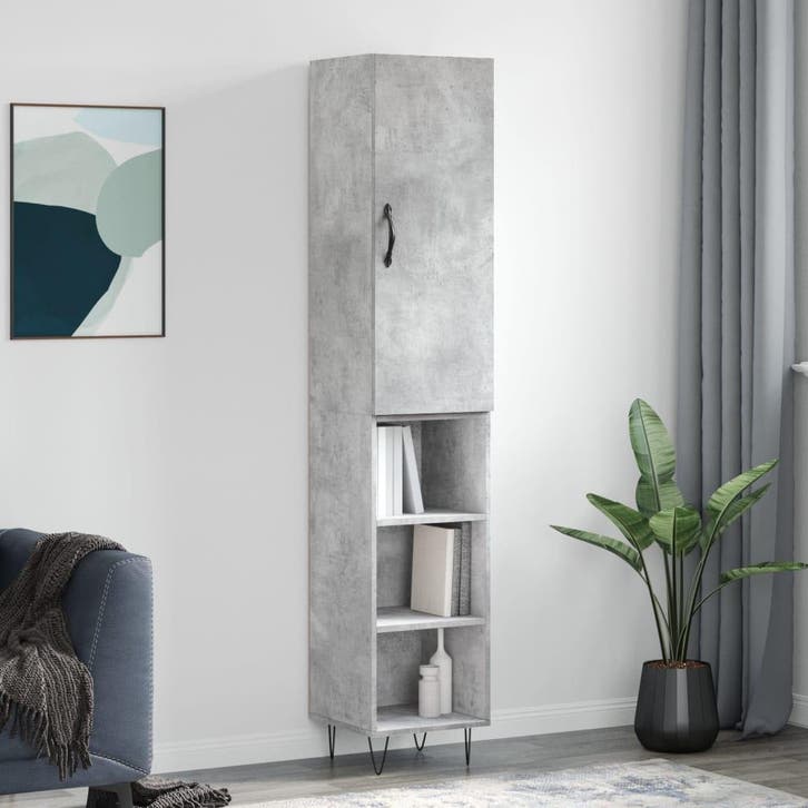 vidaXL Hoge kast 34,5x34x180 cm bewerkt hout betongrijs, Huis en Inrichting, Kasten | Dressoirs, Nieuw, Verzenden