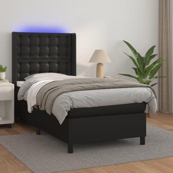 vidaXL Boxspring met matras en LED kunstleer zwart 90x200 cm, Huis en Inrichting, Verzenden, Nieuw