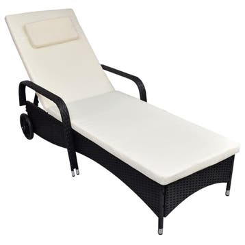 Ligbed Rattan Zwart -59% Retour deal, weg is weg!, Tuin en Terras, Verzenden, Gebruikt, Rotan, Verrijdbaar