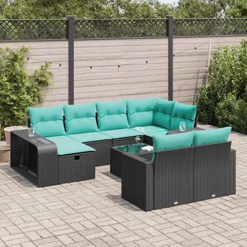 vidaXL 11-delige Loungeset met kussens poly rattan zwart, Verzenden, Nieuw, Loungeset