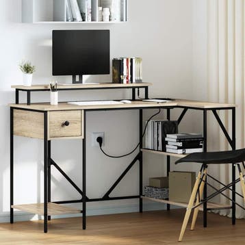 vidaXL Bureau met lade Sonoma Eik 120 x 79 x 86,5 cm Bewerkt, Verzenden, Nieuw