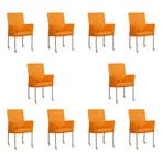 Set van 10 Leren eetkamerstoelen Comfort met wieltjes en, Ophalen of Verzenden, Nieuw, Leer, Eén