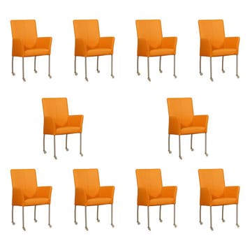 Set van 10 Leren eetkamerstoelen Comfort met wieltjes en, Ophalen of Verzenden
