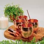 Puur koperen moscow mule set gehamerd - 4 bekers met shot, Ophalen of Verzenden, Nieuw