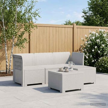 vidaXL 4-Zitter Tuin Sofa Rattan Look PP Wit, Verzenden, Nieuw