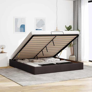vidaXL Bedframe zonder matras 160x200 cm stof donkerbruin, Maison & Meubles, Verzenden