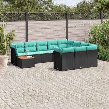 vidaXL 11-delige Loungeset met kussens poly rattan zwart, Verzenden, Loungeset