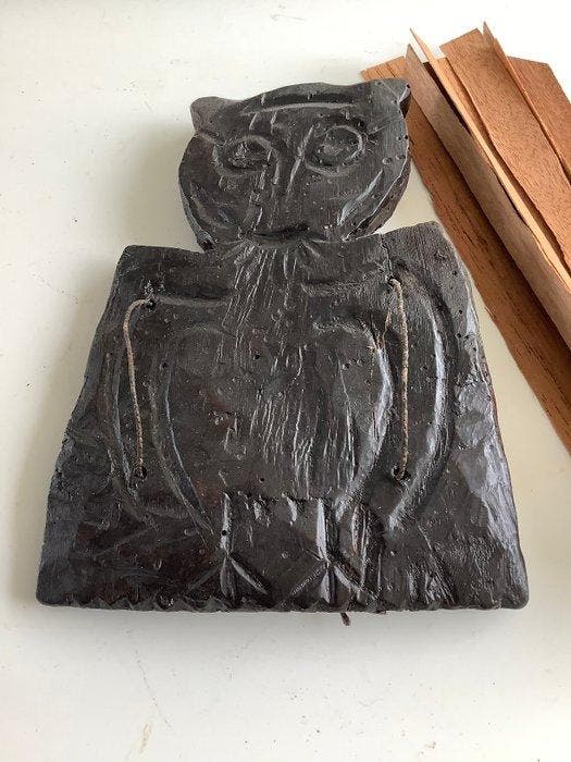 Luciferdoos - Uil - Hout, Antiquités & Art, Antiquités | Autres Antiquités