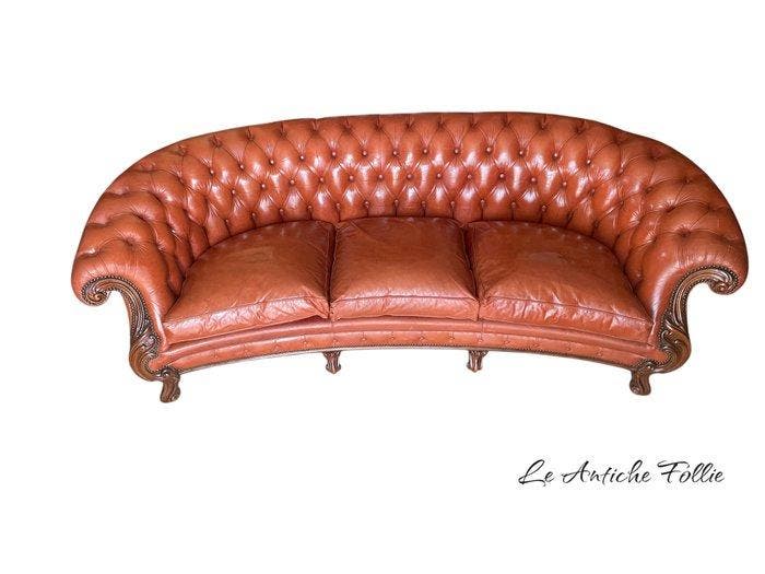 stile Chesterfield - Sofa - Hout, Leder, Antiquités & Art, Curiosités & Brocante