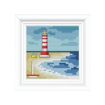 Strand Vakantie Vuurtoren Borduurset 14CT op Wit Borduurstof, Verzenden